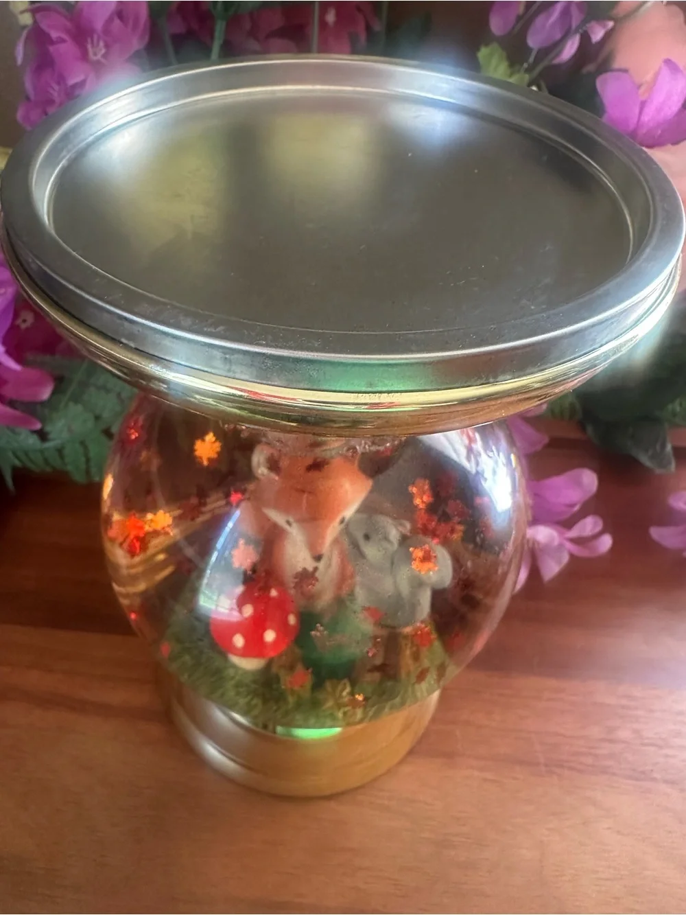 BATH & BODY WORKS WOODLAND FOREST FOX WATER GLOBE PEDESTAL 3 WICK CANDLEHOLDER